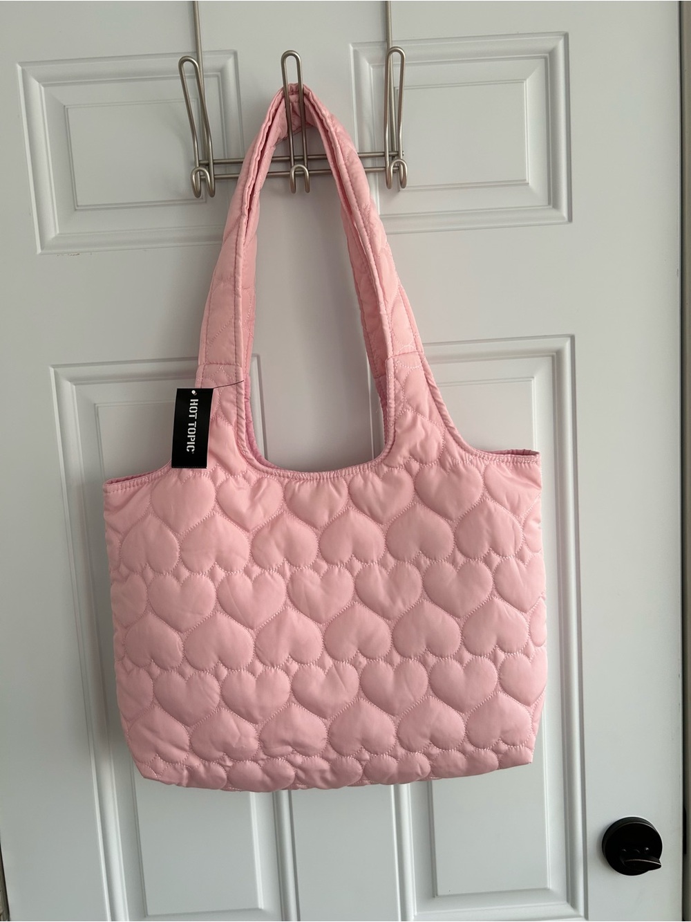 Hot Topic Pink Hearts Puffer Shoulder Bag Snap Drop In Pockets BioWorld Merch